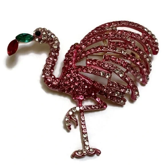 Pink Rhinestone Flamingo Brooch/Pendant - Picture 1 of 8